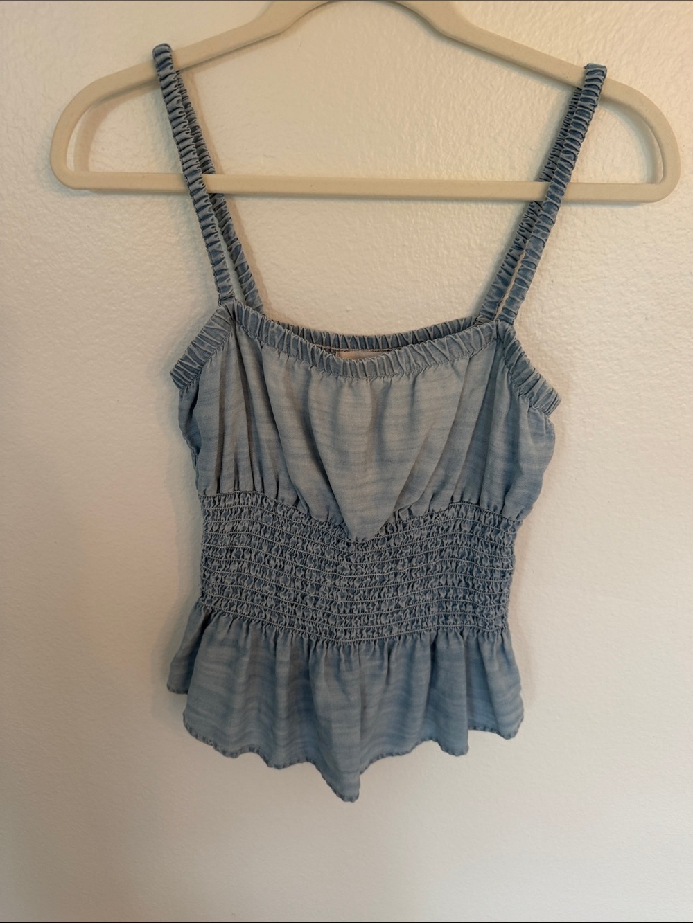 Bella Dahl Light Blue Smocked Peplum Camisole